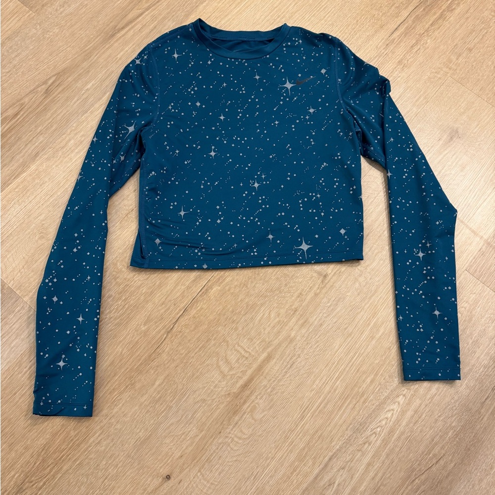 Nike Womens Drifit Teal Starry Long Sleeve Crop Top